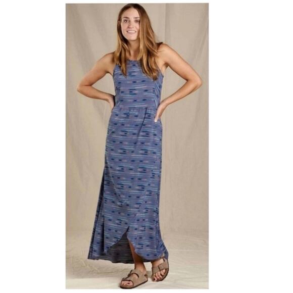 Toad & Co Women's Size L Sunkissed Maxi Floral Dress Blue/Purple Wrap Cut Out - Picture 1 of 14